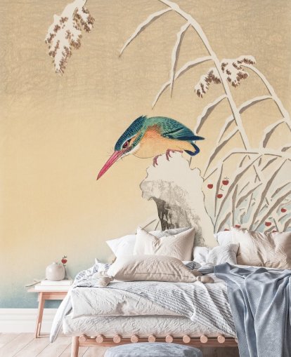 antik maleri af kingfisher om vinteren tapet antik maleri af kingfisher om vinteren tapet