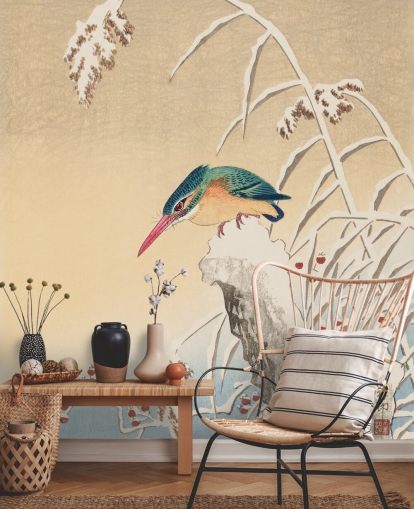peinture antique de martin-pêcheur en papier peint d'hiver peinture antique de martin-pêcheur en papier peint d'hiver