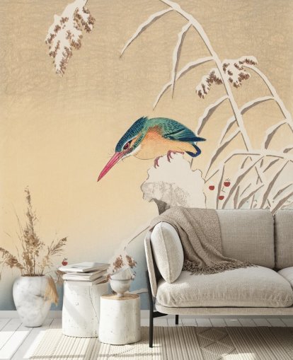 antiikki maalaus kingfisher talvella tapetti