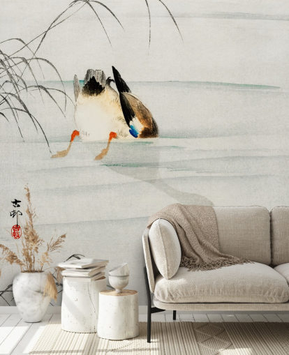 eend onder water behang muurschildering