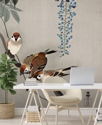 papel de parede sparrow, wisteria oriental
