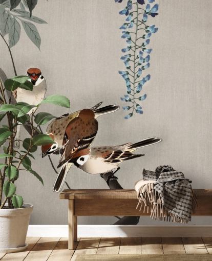 Spatz, orientalische Glyzinien Tapete Spatz, orientalische Glyzinien Tapete
