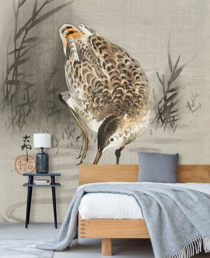 papier peint peinture orientale oiseau au long bec