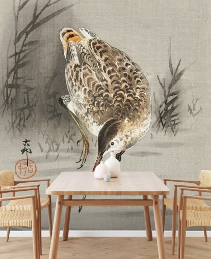 vogel met lange snavel oosters schilderij behang vogel met lange snavel oosters schilderij behang