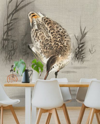 vogel met lange snavel oosters schilderij behang vogel met lange snavel oosters schilderij behang