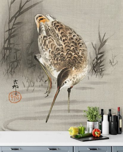 bird with long beak oriental painting wallpaper