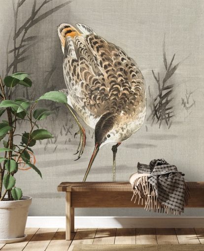 bird with long beak oriental painting wallpaper