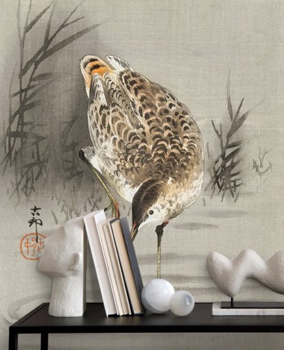 bird with long beak oriental painting wallpaper