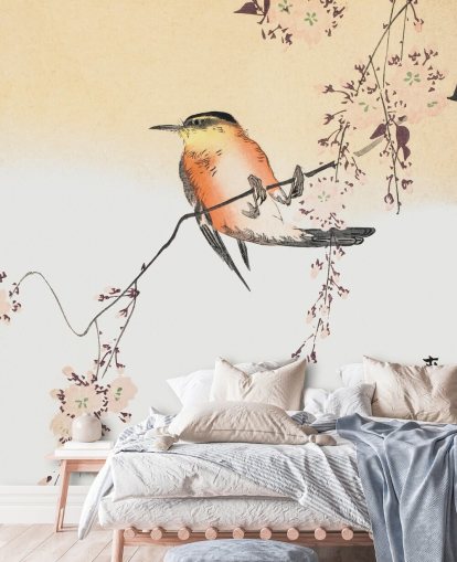 songbird on branch of cherry blossom tree wallpaper songbird on branch of cherry blossom tree wallpaper