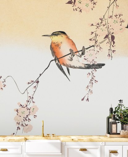 songbird on branch of cherry blossom tree wallpaper songbird on branch of cherry blossom tree wallpaper