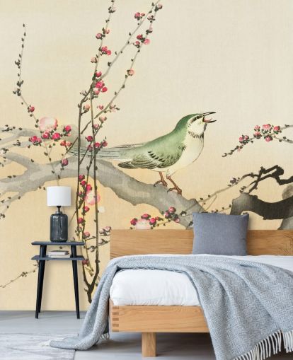 songbird on blossom branch wallpaper songbird on blossom branch wallpaper