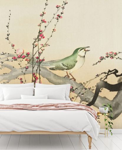 fond d'écran songbird sur la branche de fleurs fond d'écran songbird sur la branche de fleurs