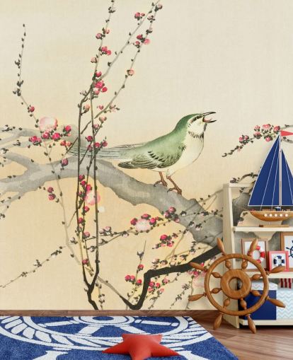 papel de parede songbird on blossom branch