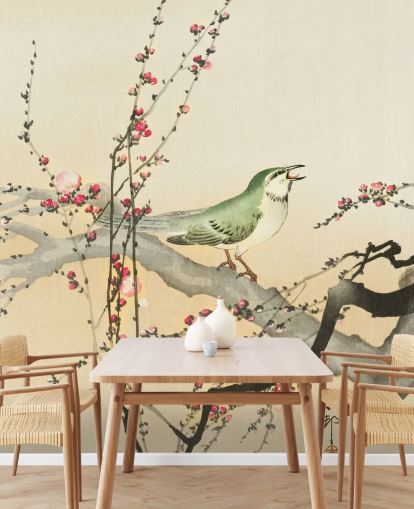 fond d'écran songbird sur la branche de fleurs fond d'écran songbird sur la branche de fleurs