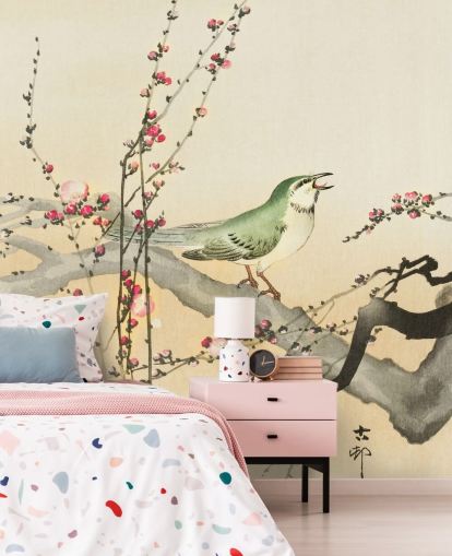 songbird on blossom branch wallpaper songbird on blossom branch wallpaper