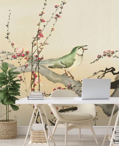 fondo de pantalla de pájaro cantor en flor fondo de pantalla de pájaro cantor en flor