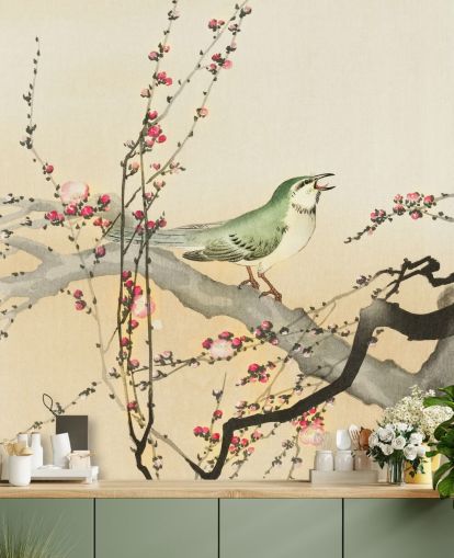 fondo de pantalla de pájaro cantor en flor fondo de pantalla de pájaro cantor en flor