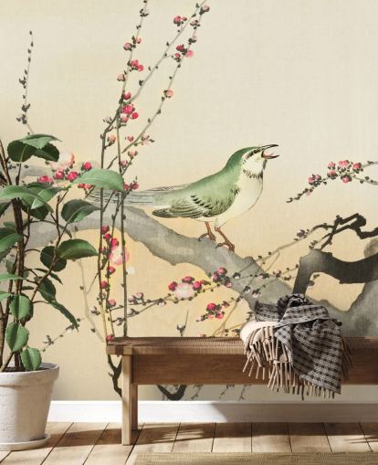 fondo de pantalla de pájaro cantor en flor fondo de pantalla de pájaro cantor en flor