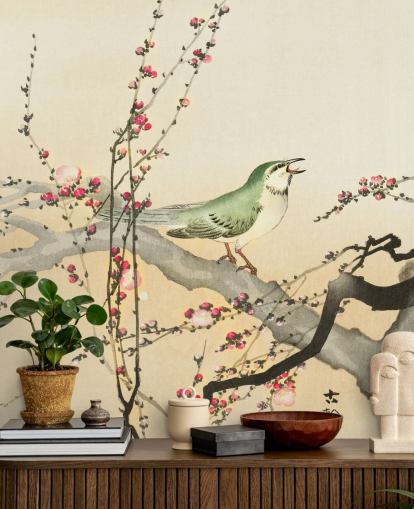 papel de parede songbird on blossom branch