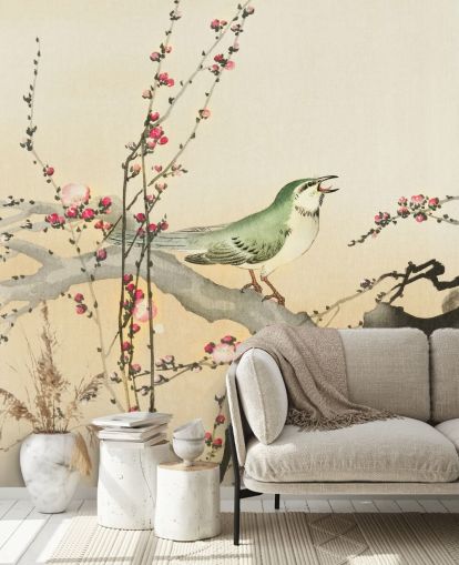 fondo de pantalla de pájaro cantor en flor fondo de pantalla de pájaro cantor en flor