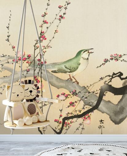 songbird on blossom branch wallpaper songbird on blossom branch wallpaper
