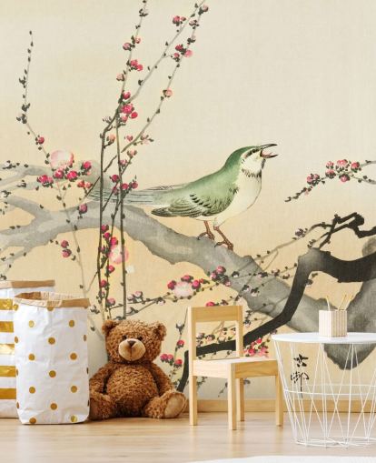 songbird on blossom branch wallpaper songbird on blossom branch wallpaper
