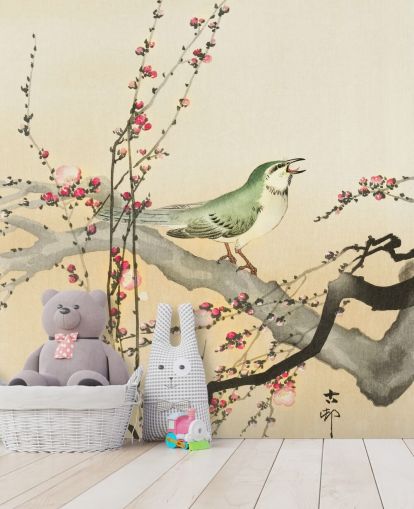 papel de parede songbird on blossom branch