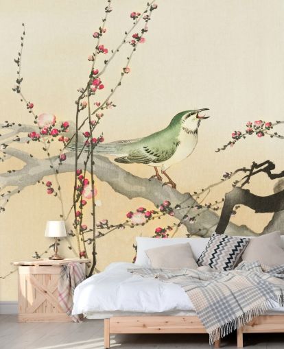 fond d'écran songbird sur la branche de fleurs fond d'écran songbird sur la branche de fleurs