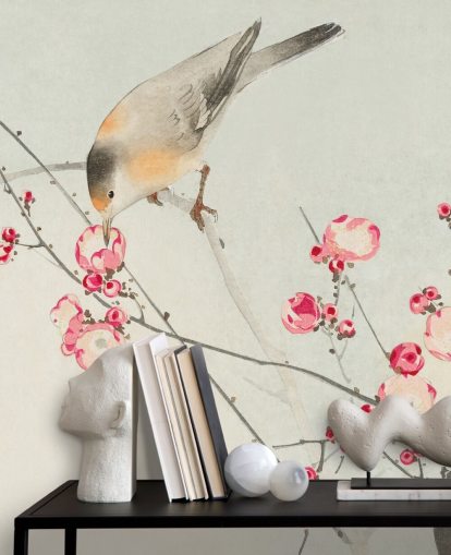 pintura oriental de pájaro en papel tapiz de flor de cerezo pintura oriental de pájaro en papel tapiz de flor de cerezo