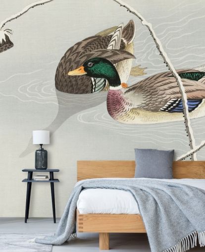 patos reais em papel de parede de pintura de água gelada