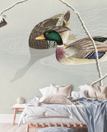 wilde eenden in ijzig water schilderen behang