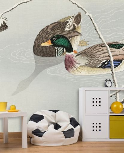 mallard ducks in icy water painting wallpaper mallard ducks in icy water painting wallpaper