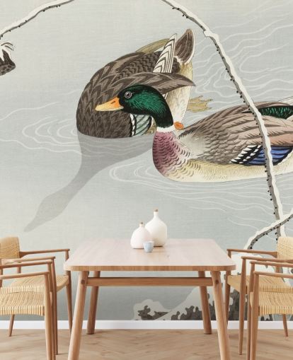 patos reales en papel tapiz de pintura de agua helada