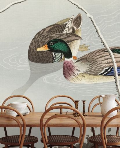 wilde eenden in ijzig water schilderen behang wilde eenden in ijzig water schilderen behang