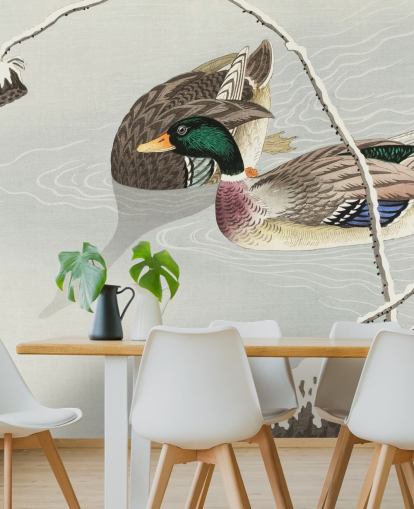 patos reales en papel tapiz de pintura de agua helada