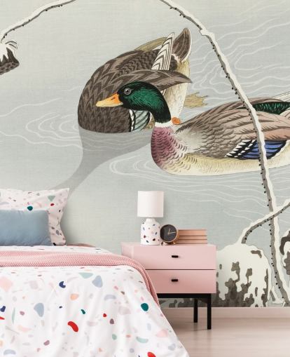 mallard ducks in icy water painting wallpaper mallard ducks in icy water painting wallpaper