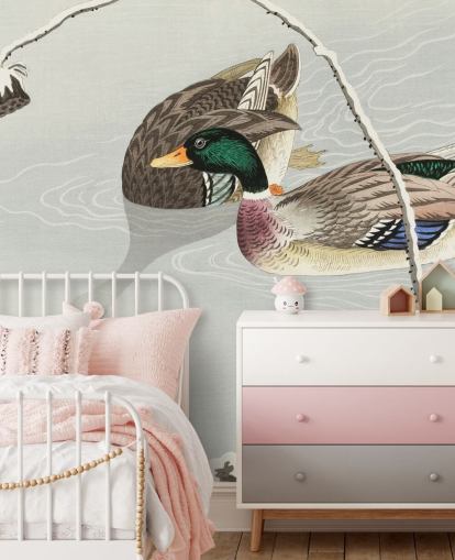 mallard ducks in icy water painting wallpaper mallard ducks in icy water painting wallpaper