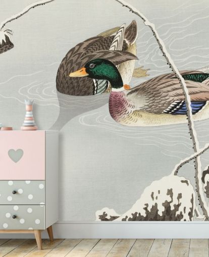 patos reais em papel de parede de pintura de água gelada