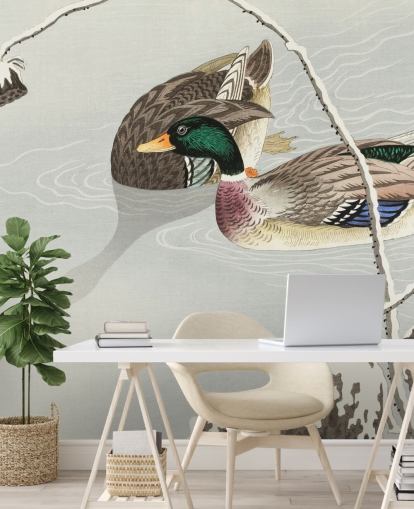 mallard ducks in icy water painting wallpaper mallard ducks in icy water painting wallpaper