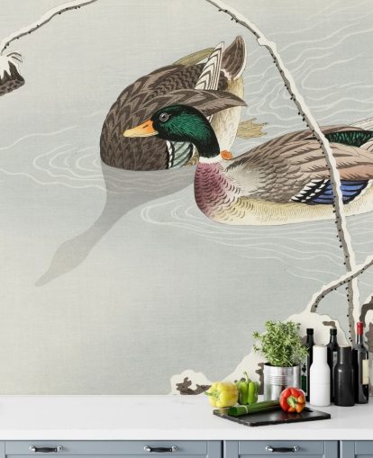 canards colverts dans le papier peint de peinture à l'eau glacée