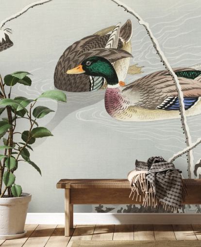 patos reais em papel de parede de pintura de água gelada