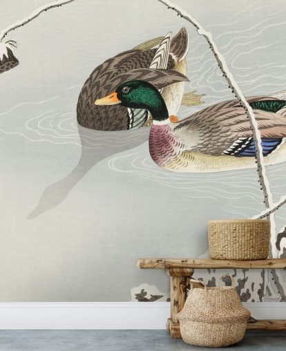 mallard ducks in icy water painting wallpaper mallard ducks in icy water painting wallpaper