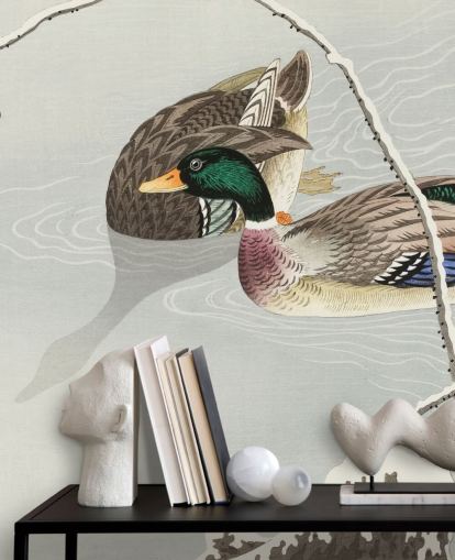 patos reais em papel de parede de pintura de água gelada