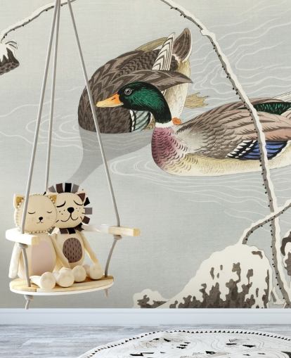 patos reales en papel tapiz de pintura de agua helada