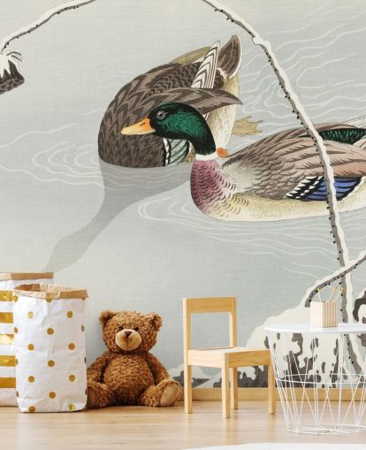 mallard ducks in icy water painting wallpaper mallard ducks in icy water painting wallpaper