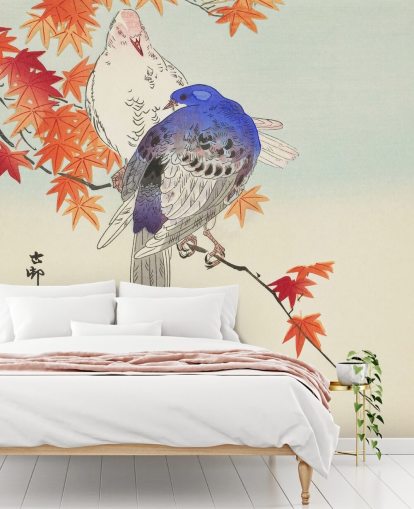 papel tapiz de hojas y palomas otoñales