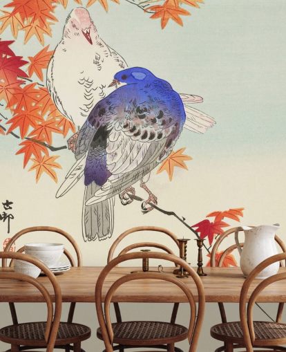 carta da parati autunnale con foglie e piccioni carta da parati autunnale con foglie e piccioni