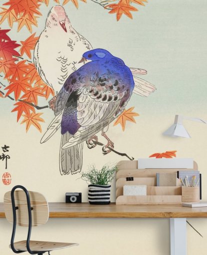 papier peint feuilles et pigeons automnaux papier peint feuilles et pigeons automnaux