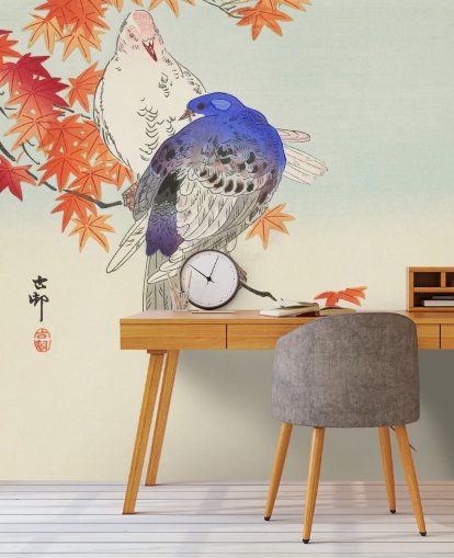 autumnal leaves and pigeons wallpaper