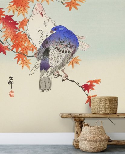 autumnal leaves and pigeons wallpaper